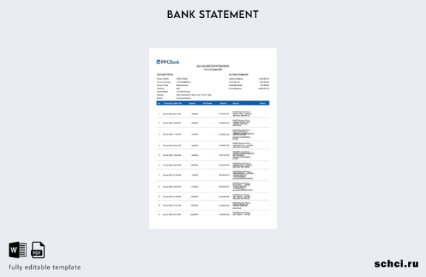 цифровая загрузка камбоджийского шаблона выписки по счету PPCBank